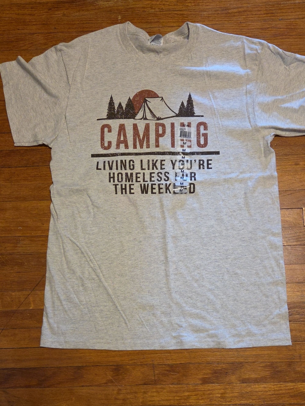 Delta Light Gray Camping Graphic Tee with Rust Accent